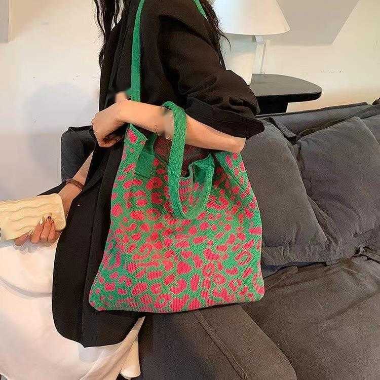 CMM Knitted Leopard Print Shoulder Bag Niche Design Handbag Casual Outdoor Woven Bag Famous Shopping Bag Underarm Bag
