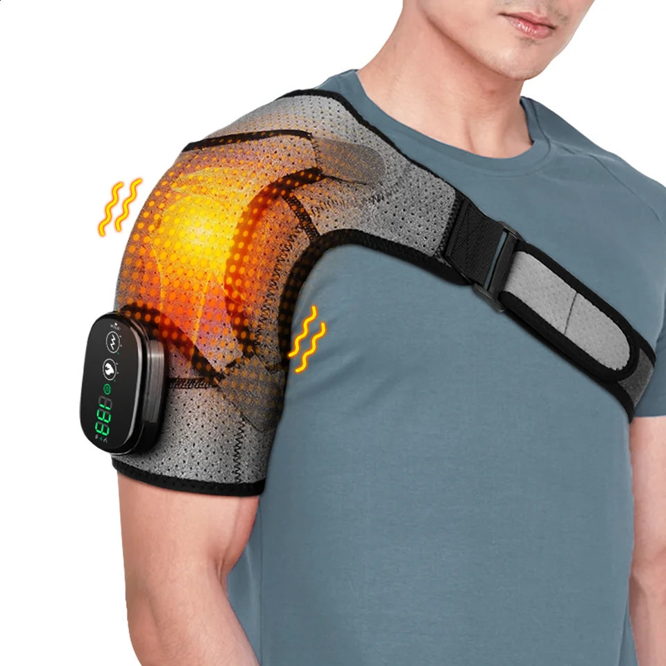 Shoulder massager with heating and compression suitable for men women electric cordless vibration massager USB heater back stand 241008