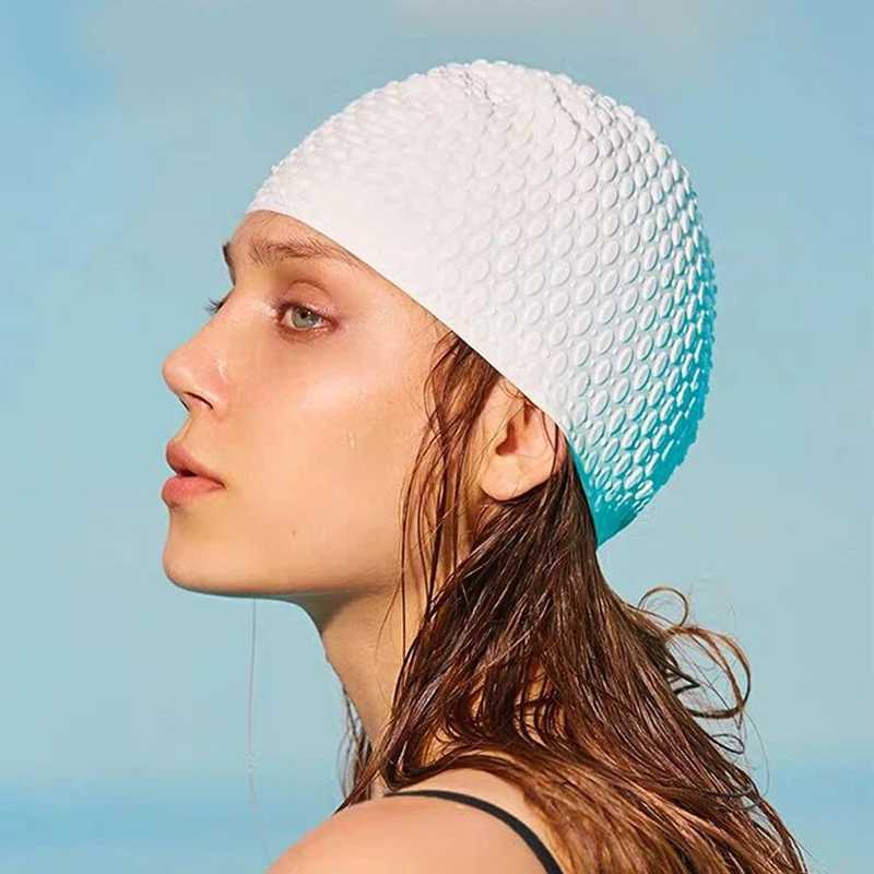 Silicone water droplet swimming cap adult enhanced bubble swimming cap super elastic waterproof earmuffs CL241009