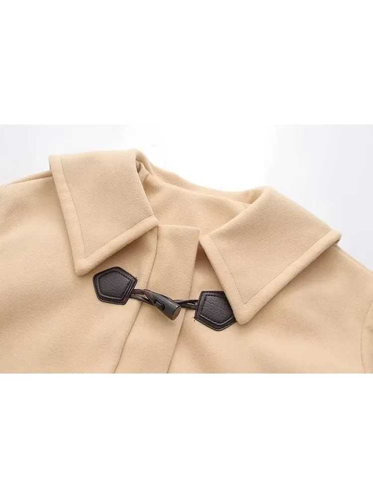 JK Thickened Add Cotton Wool Coat Female Autumn Winter Korean Woolen Jacket Horn Button Outerwear Long Preppy Style Ladies CoatX241009