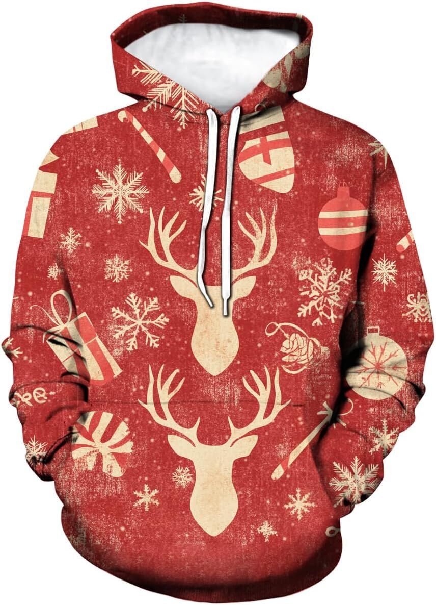 Hoodie for Mens Womens Mens Christmas Hoodies Sweatshirt 3D Graphic Holiday Hoodie Casual Print Pocket Hooded Pullover Graphic tracksuit