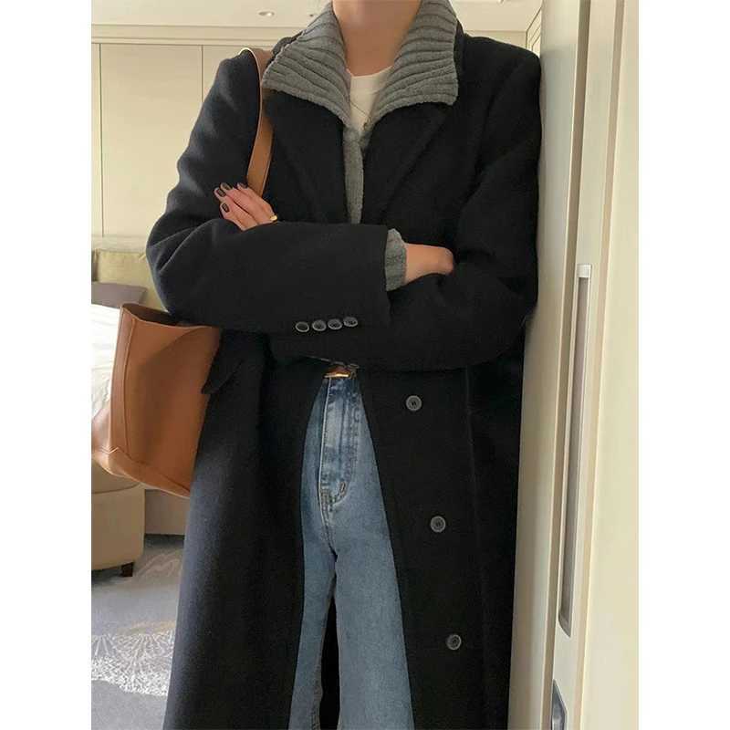 MEXZT Long Wool Blends Coats Women Streetwear Black Woolen Jackets Elegant Commute Blazer Overcoat Winter Korean Chic OuterwearX241009
