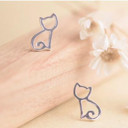 Kitten Sier Needle Earstuds for Women, Cute New Hollow Cat Cartoon Earrings