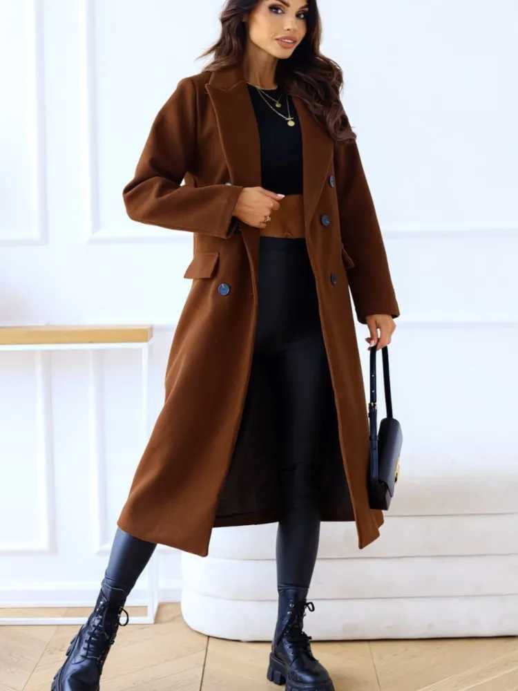 Autumn Woolen Midi Coat Women Long Sleeve Solid Fashion Casual Ladies Coats Loose Woman Coat 2023 Manteau FemmeX241009