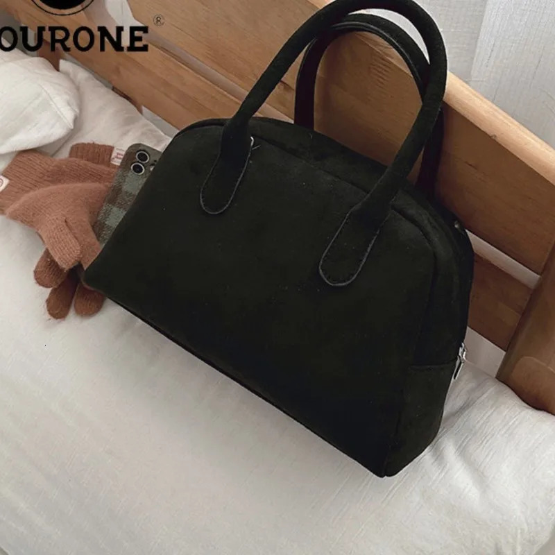 JIAERDI Retro Brown Bowling Bag Womens Street Velvet Fashion Casual Y2k Handbag Womens Retro Harajuku Handbag 2024 241008