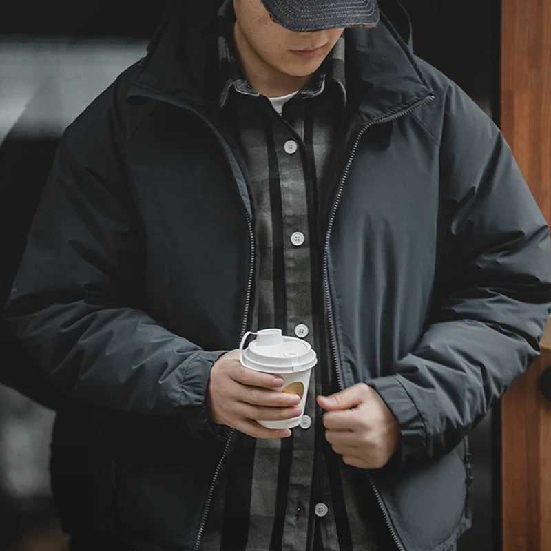 Maden Hooded Down Jacket for Men Winter Thickened Matte Glossy Fabric Parka Outdoor Warm Coat Versatile Outerwear LX241009