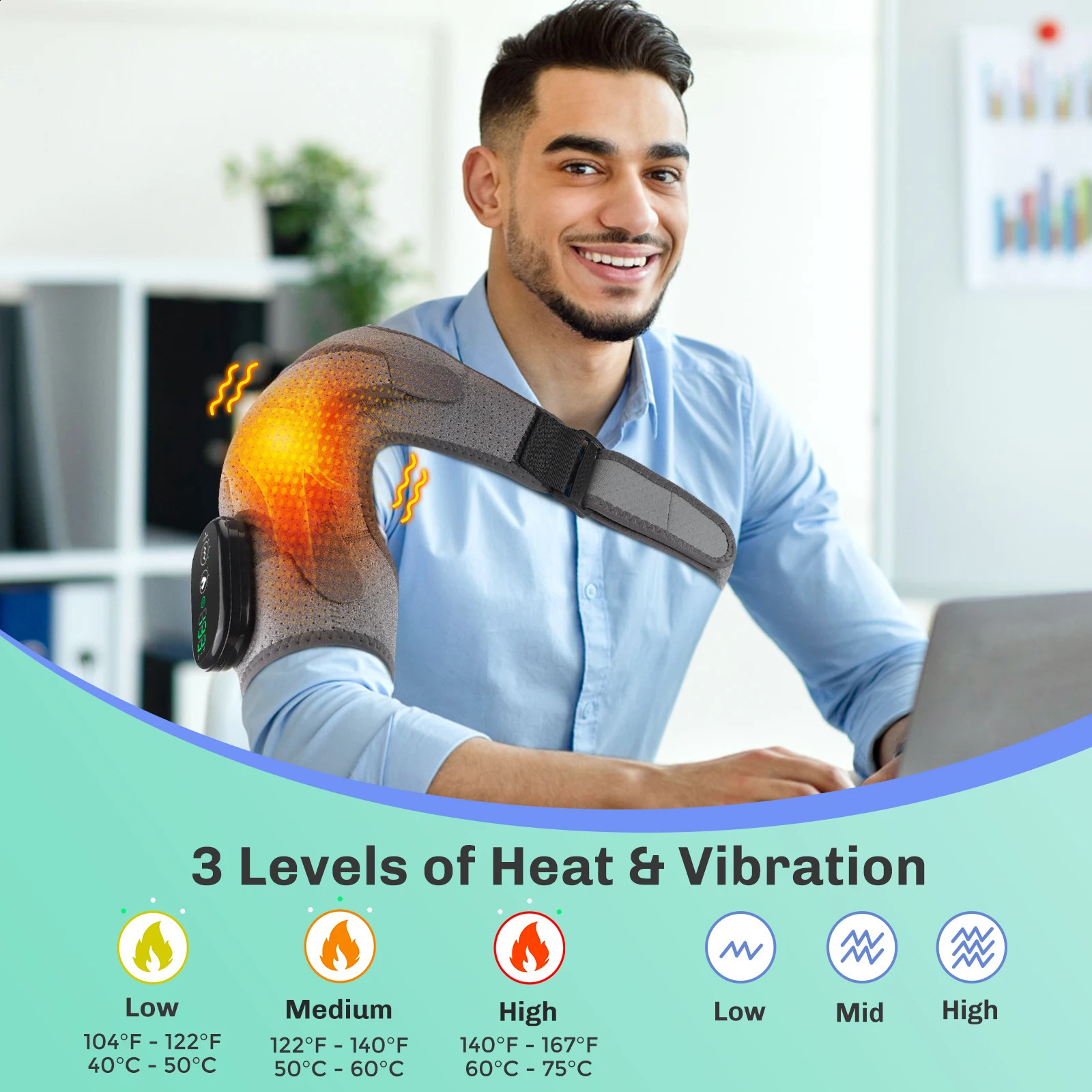 Electric heated shoulder massage pad with 3-speed adjustable heating and shoulder support portable relaxation shoulder and neck massage belt 241008