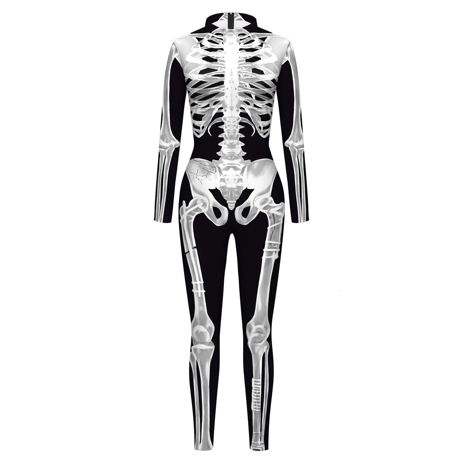 Halloween costume mens role-playing skeleton jumpsuit Zentai set horror 3D skeleton carnival fancy dress party punk bodysuit 241009