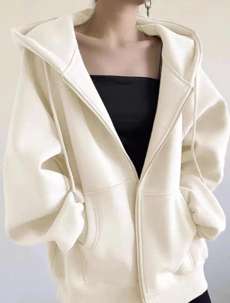 Women's Hoodies Winter Zipper Hoodie High Street Unisex Style Double Pockets Oversize Loose Sweatshirts Outerwear Top