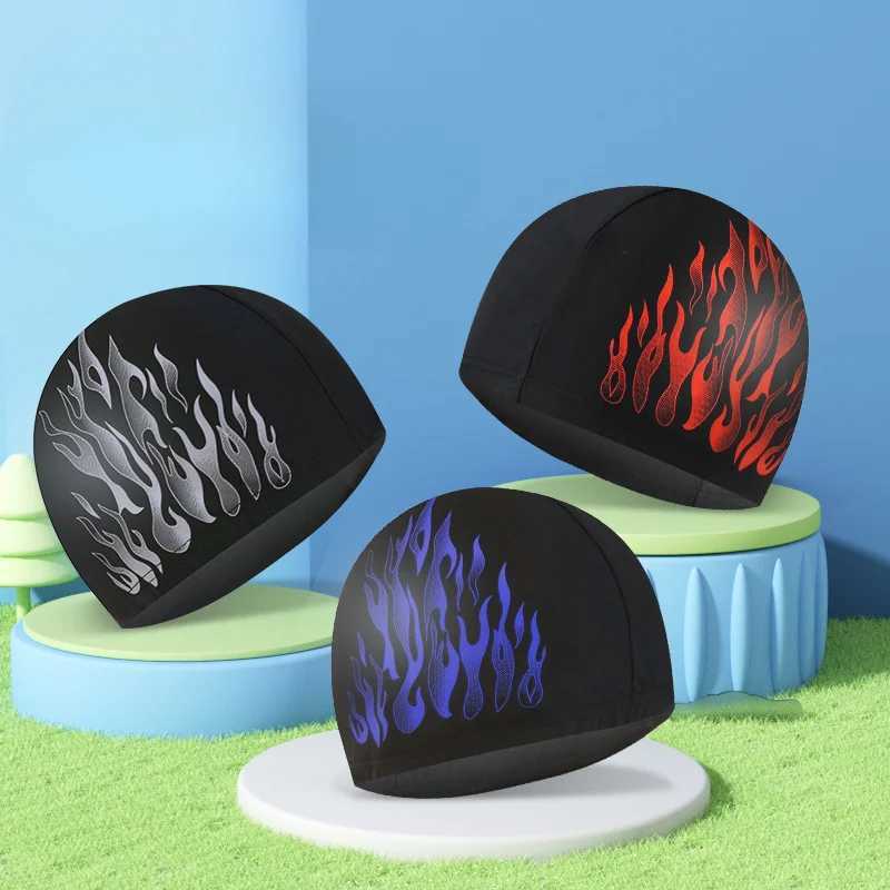 Mens printed swimming cap large-sized ear protection swimming cap nylon breathable mens adult swimming cap pool accessories CL241009