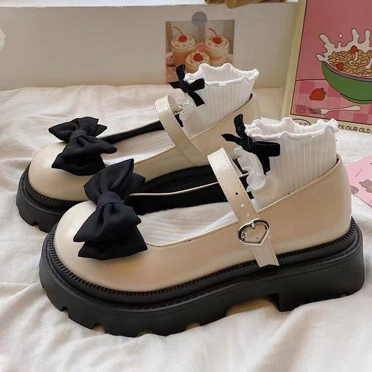 Sweet Cool Mary Jane Small Leather Shoes Women's JK Thick Sole Big Head Shoes 2024 Summer Spring Bow Soft Girl Single Shoes