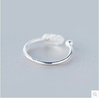 open mouth feather female leaf silver tail ring, simple and personalized student