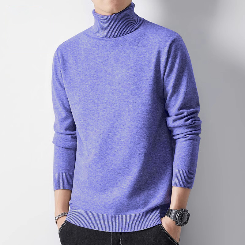 Men's solid color sweater 2024 autumn winter new style with thick velvet and warm high neck black base shirt, trendy clothes on top