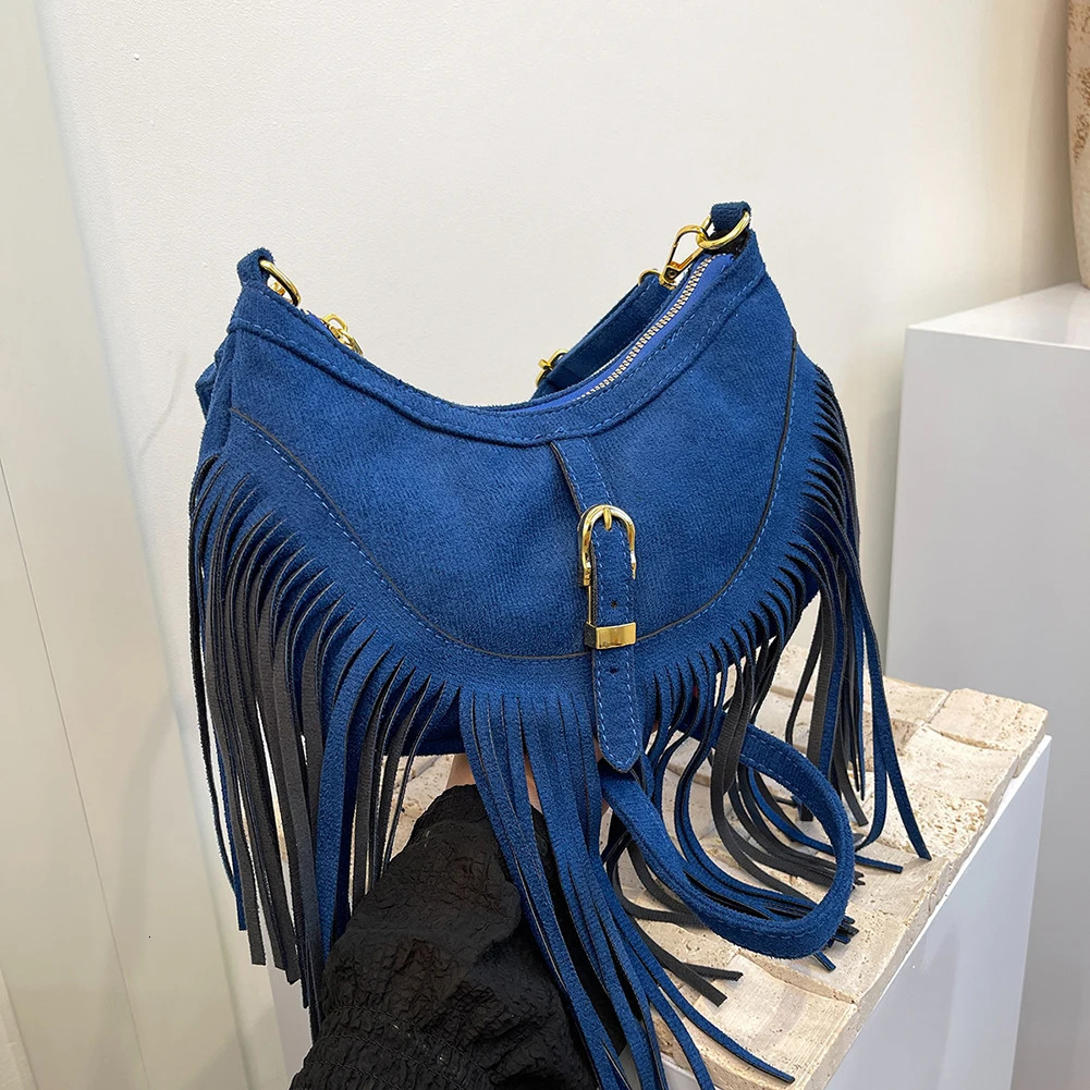 Edge Tramp Bag Adjustable Shoulder Straps Womens PU Leather Underarm Wallet Retro Cross Body Bag Tassel Wallet Travel Bag 241008