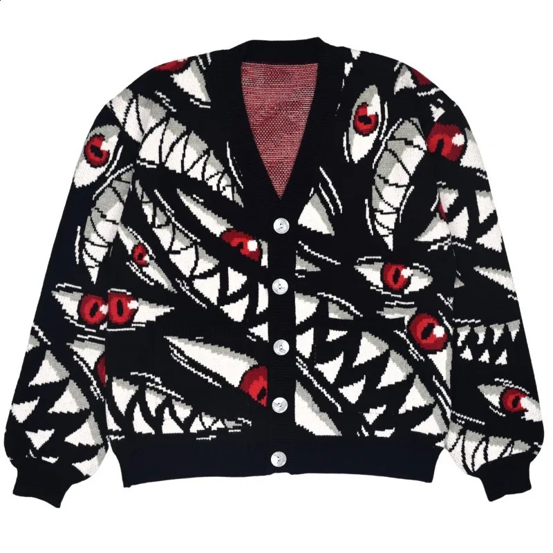 Y2K Gothic Knitted Sweater for Men Harajuku Anime High Quality Knitted Embroidery Oversized Open Knitted Woolen Sweater Fashionable Hip Hop Street Top