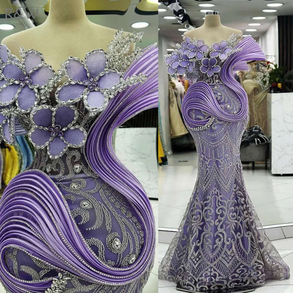 Elegant Purple Prom Evening Dresses Mermaid One Shoulder Beaded Lace Crystals Rhinestones Birthday Party Dress Vestido De soiree BC21018