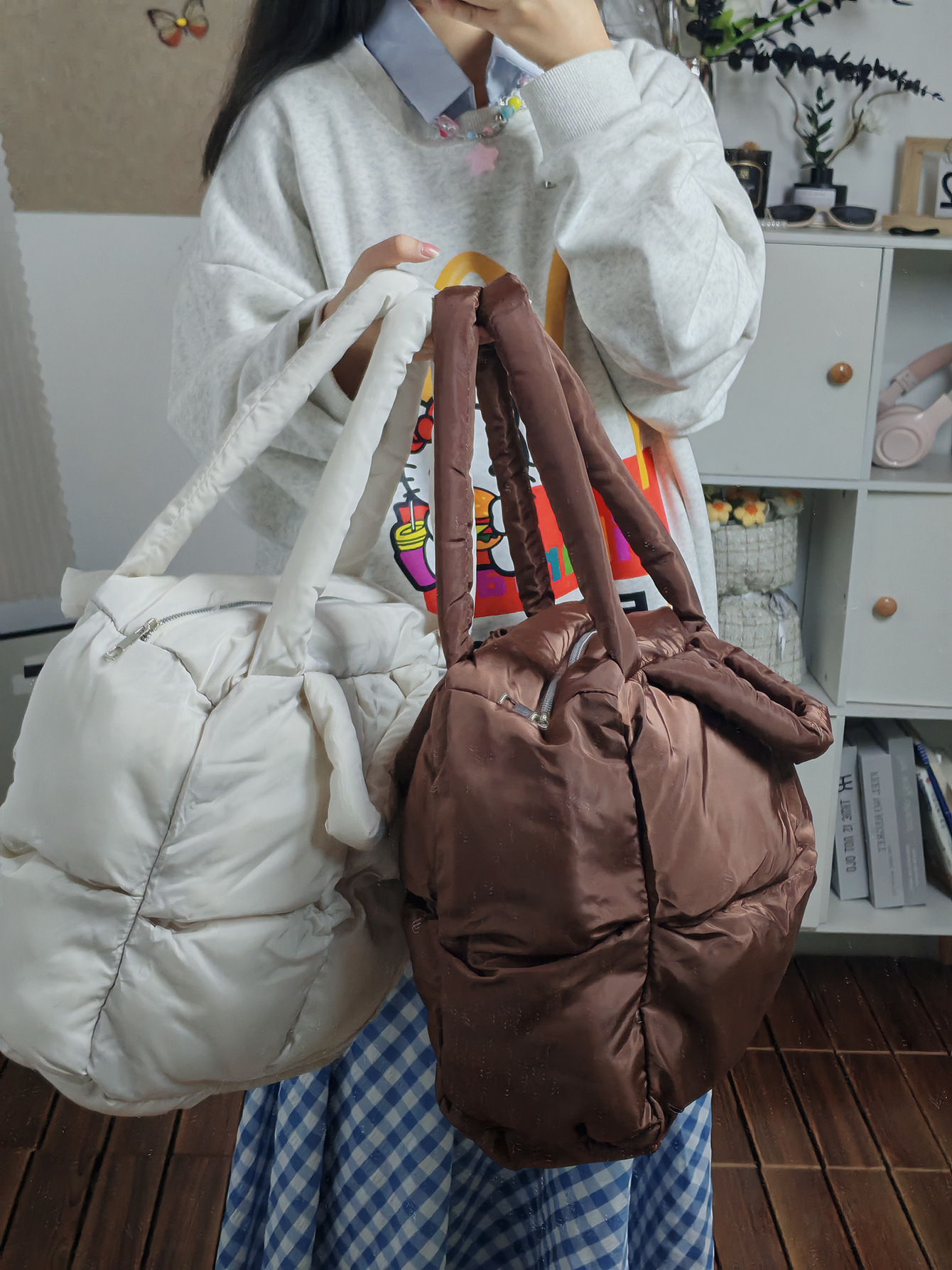 Senior sense diamond lattice soft cotton large capacity Tote bag women new autumn and winter all-in-one underarm shoulder bag