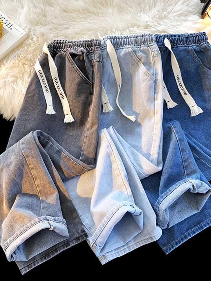 2024 Summer Straight Jeans Pants Men Loose Casual Light Color Ins Boys Pants Student Nine-minute PantsX241009