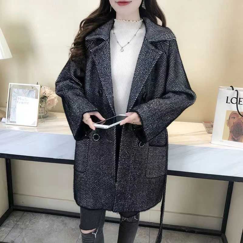 Autumn Winter New Thicken Imitation Mink Velvet Woolen Jacket 2024 Women Fashion Hepburn Style Wool Blend Coat Elegant OutwearX241009