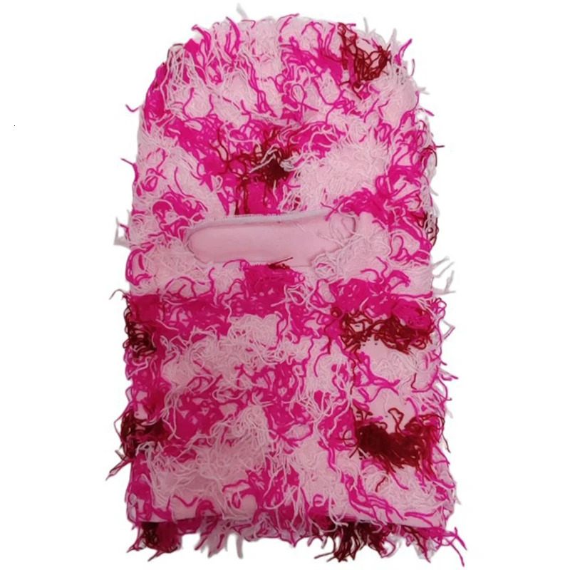 Hip Hop Balaclava Distressed Knitted Hat Full Face Ski Mask Womens Outdoor Camouflage Wool Beanies Mens 241009