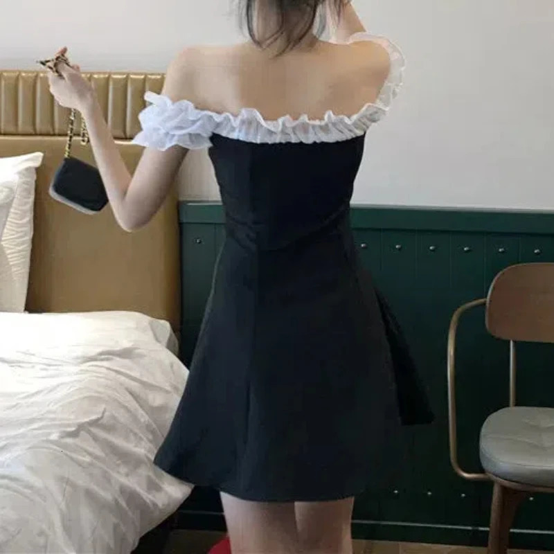 Womens clothing summer pull short sleeved patch work embroidery flame bow line party office womens knee ski dress 241007