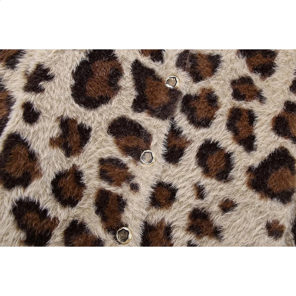 Aoaiiys Knitting Cardigan for Women Sweaters Leopard Single Breasted ONeck Long Sleeve Autumn Winter Warm Fashion Cardigans 241007