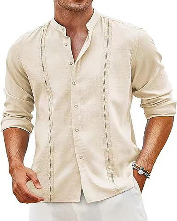 High Quality Vintage Solid Color Cotton Linen Shirt Plus Size Men's Shirts retro fashion formal slim fit blouse Fashion Office dress
