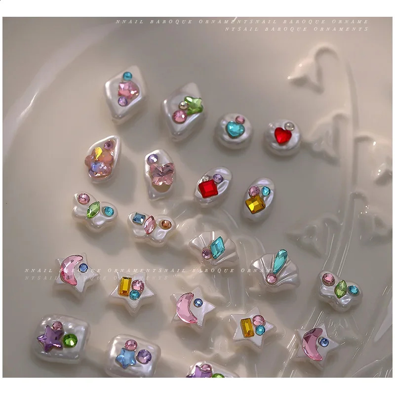 5 Nail Enhancement Baroque Diamond Inlaid Antique Pearl Jewelry Summer Starfish Shell Irregular Art Accessories 241008