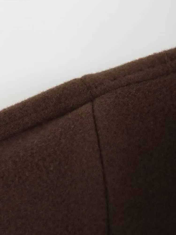 TRAF autumn and winter new European and American fashion leisure belt hooded woolen coat womens mid-length coatX241009
