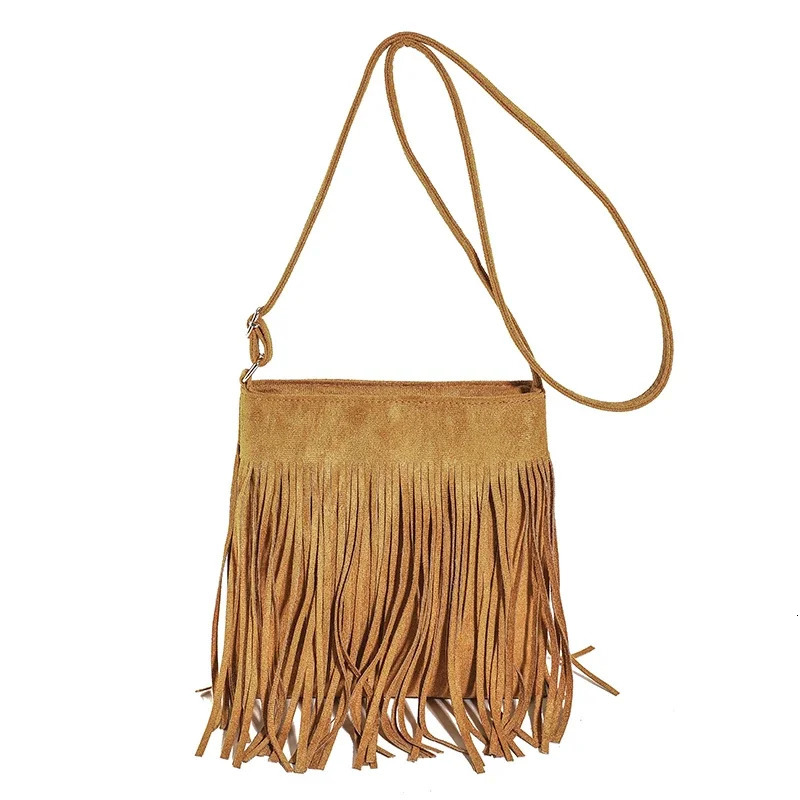 Ladies Tassels Crossbody Bag Bohemian frosted leather shoulder bag with casual edges daily work and travel handbag 241008