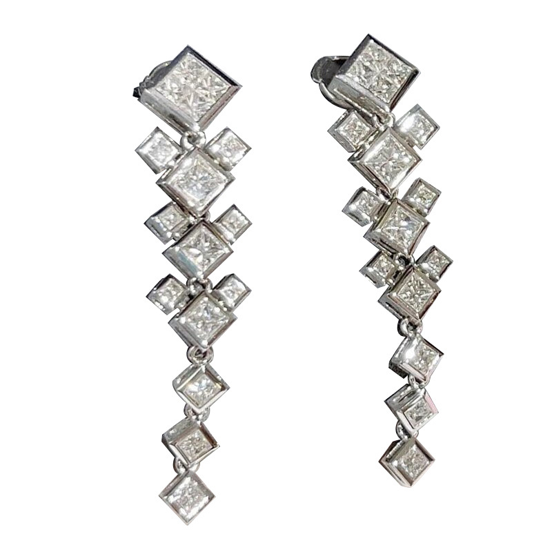 Vintage Sier Dangle Earrings for Women - 2024 Princess Cut Cubic Zirconia Jewelry