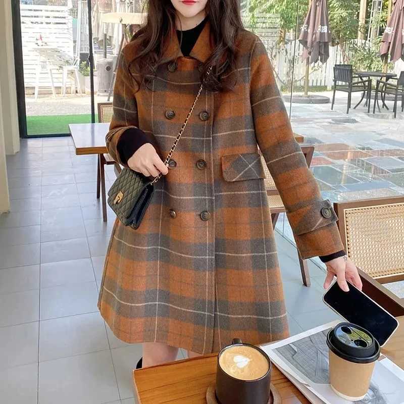 Women Autumn winter Woolen Coat 2024 Double sided cashmere jacket Korean Woolen Double Breasted Loose Leisure OuterwearX241009