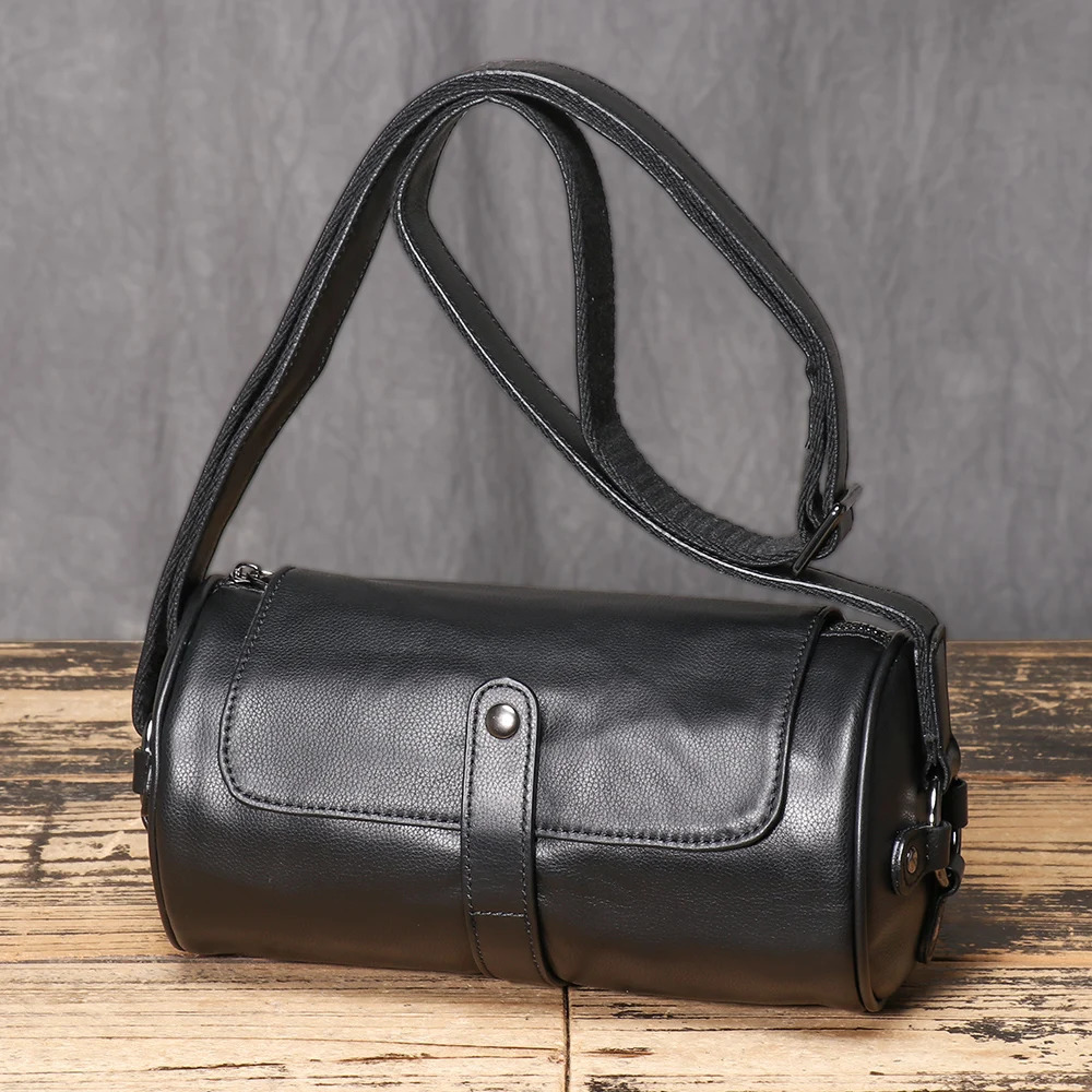 ROOG black cylindrical leather cross body bag stylish minimalist n perfect for easy storage of daily items 241008