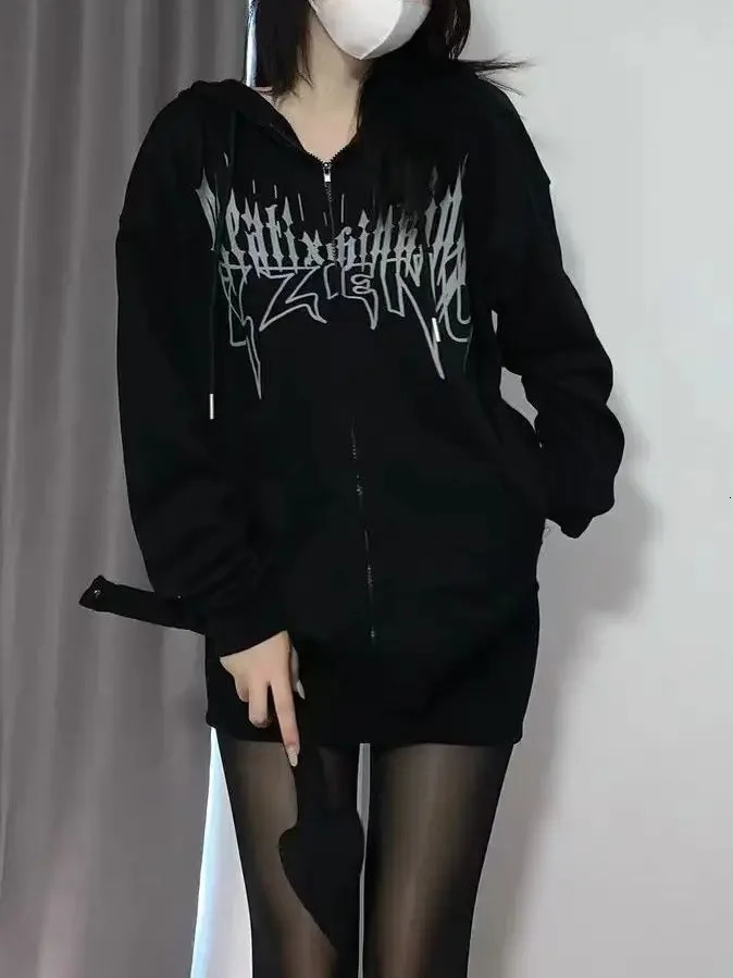 niche devil horn hat cardigan sweatshirt for men and women autumn and winter plus velvet loose top jacket trendy Y2K 241009