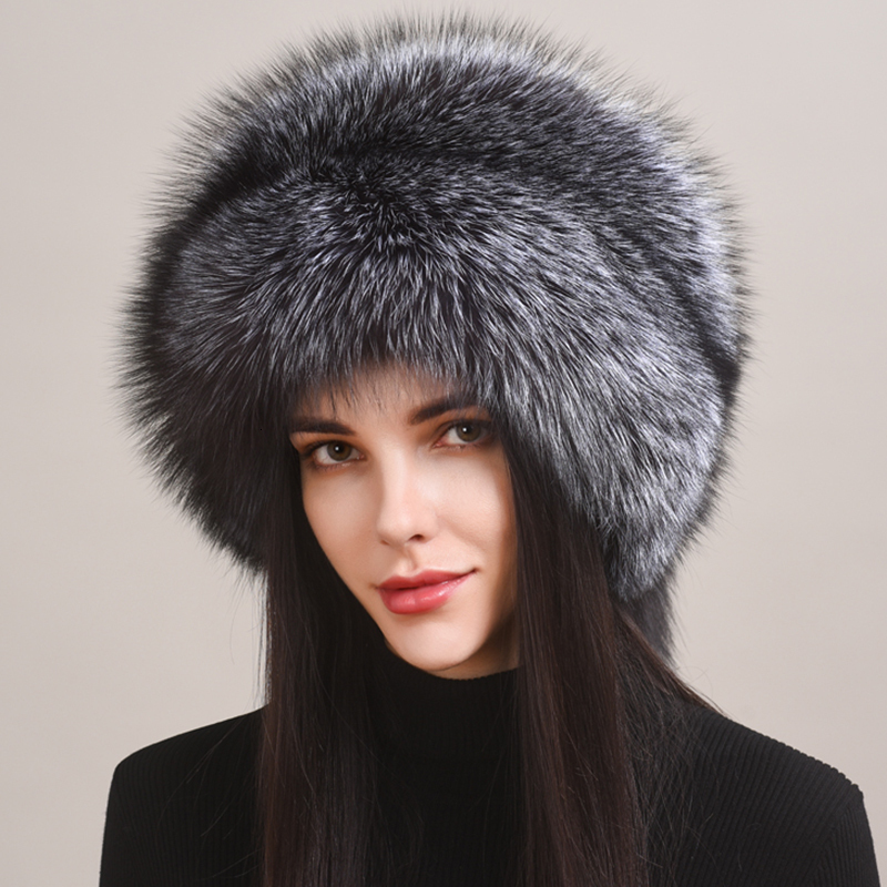 Autumn And Winter 2024 New Womens Genuine Natural Cap Russian Real Fox Fur Dome Mongolian Hat