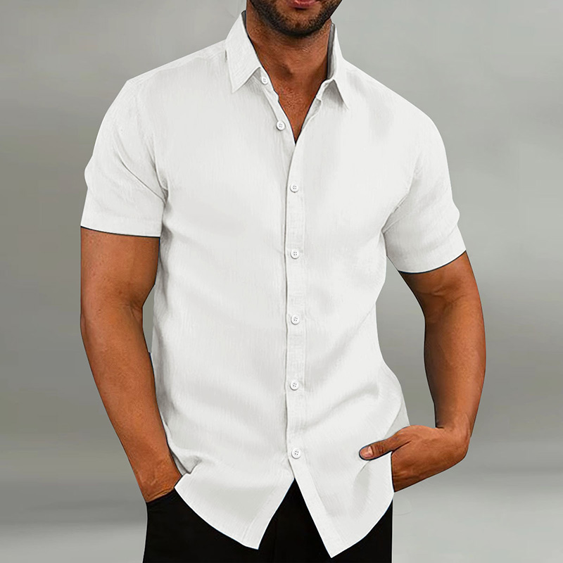 New men's retro cotton linen loose short sleeve shirt mens shirts Business blouse summer short sleeve Turn-Down Collar Man Casual fashion formal 