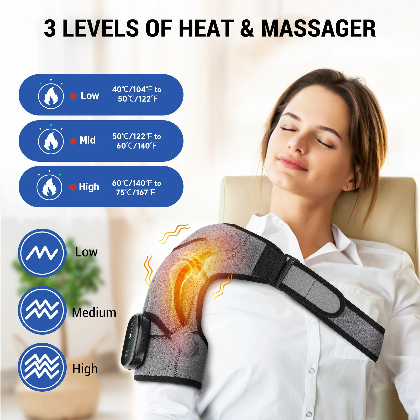 Electric heated shoulder massager vibration massage shoulder support belt arthritis pain relief physical belt 241008