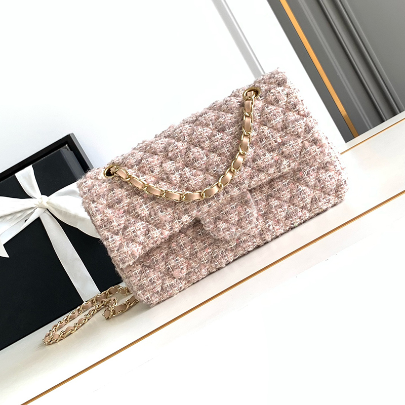 Wool Tweed Flap Bag 25CM Medium Handbag Designer Crossbody Bag Mirror Quality Fashion Shoulder Bag With Box 24C04F