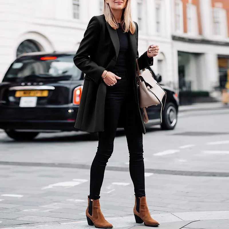 Women Single-Breasted Cardigan Large Coat 2023 Autumn Winter Woolen Coat Women Long Sleeve Turn-down Collar Straight Woolen CoatX241009