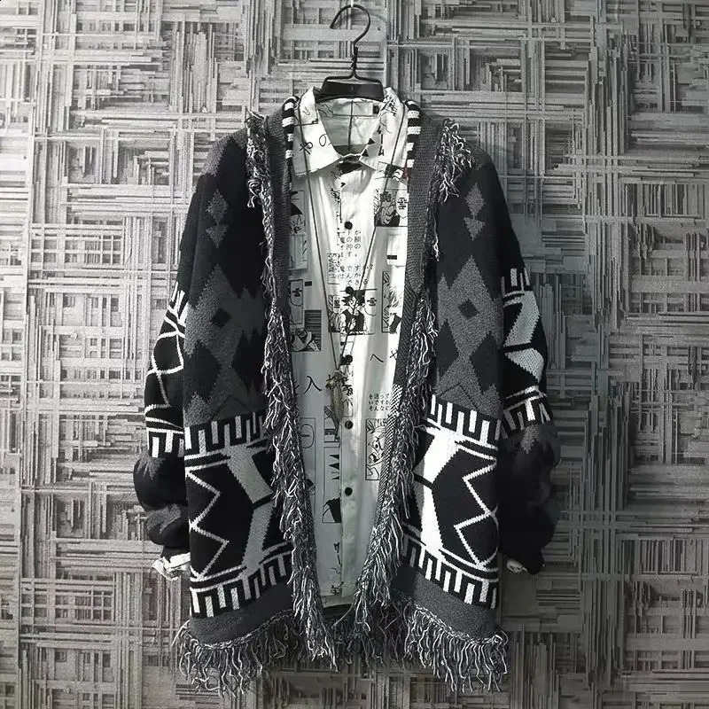 Autumn and winter knitted cardigan mens thin long sleeved jacket Korean fashion retro Y2k review mens top sweater 241007