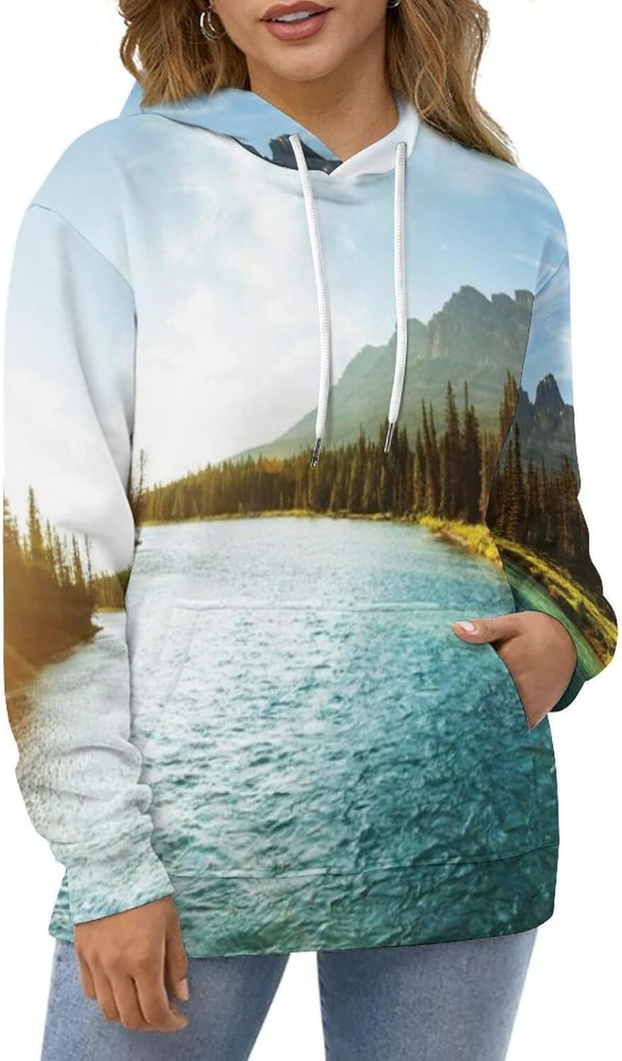 Hoodie for Mens Womens Mens Unisex Novelty Hoodies Lake Bled Slovenia with Island in the Middle Hooded Sweatshirt Graphic Hoodies sweatshirt Pullover 