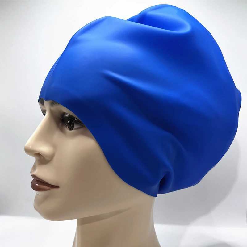 Silicone swimming cap used for long hair weaving summer mens waterproof swimming cap protective earmuffs African diving cap oversized CL241009