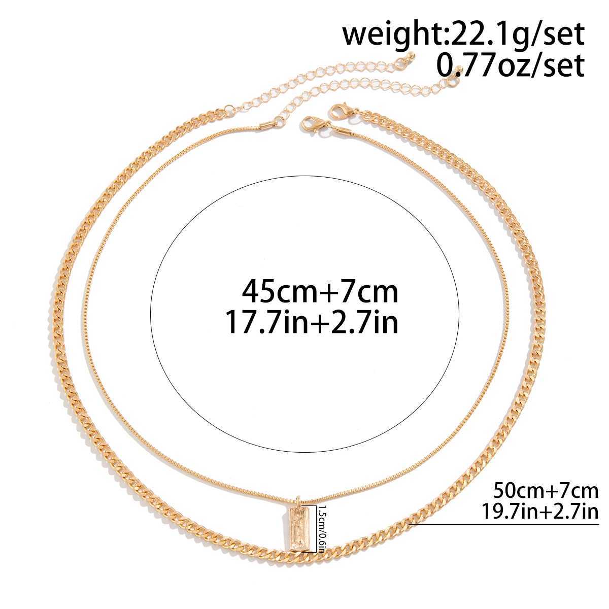 KunJoe 2pcs/set Rectangular Pendant Box Chain Necklace for Men Punk Silver Color Cuban Link Chain Choker Necklace Party W250318