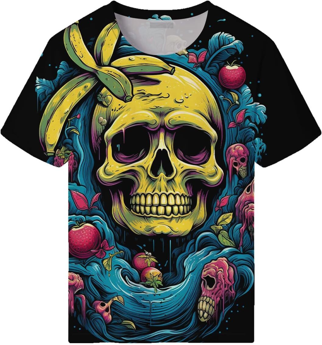 Mens T shirt Men's Novelity 3D Print Skull T-Shirts Hawaiian Style Fruit Skull Short Sleeve Tee Top shirts tshirt graphic tee Casual tops summer 