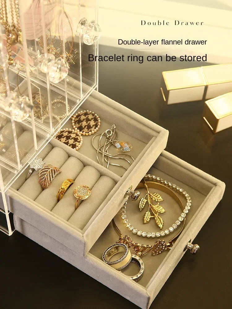 Transparent acrylic jewelry storage box earring necklace jewelry box girl display box ring organizer hanger 240924