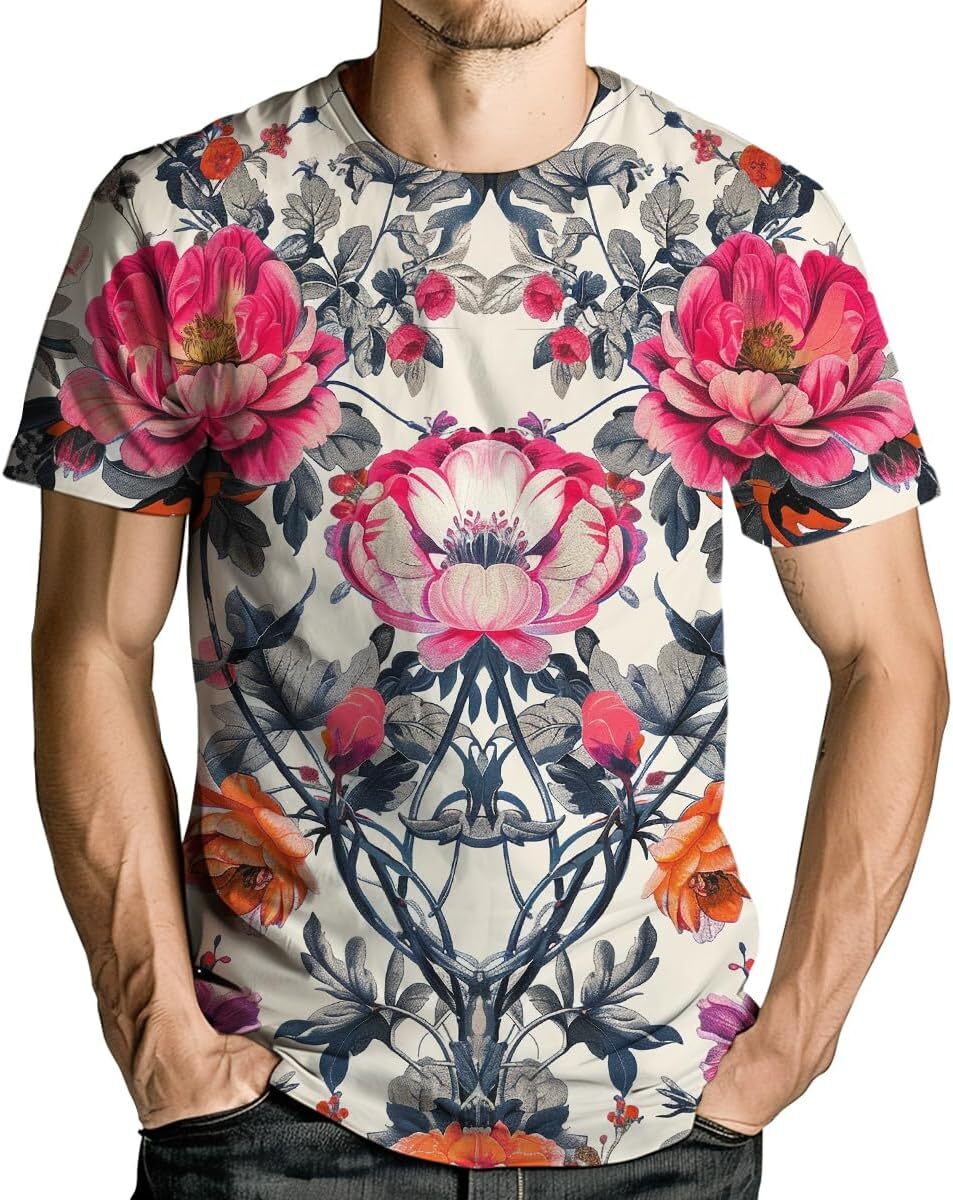 Mens T shirt Men's Hawaiian Floral T-Shirts Tropical Style Flower Printed Short Sleeve Tee graphic tee Casual tops summer clothes Short sleeve co