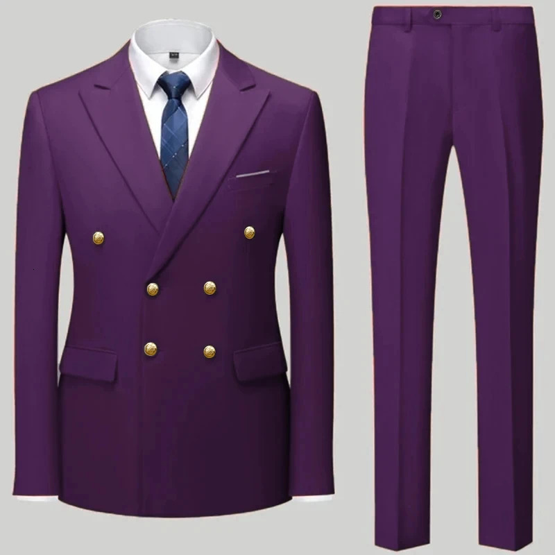mens casual boutique double corset mensmens business suit jacket pants 2piece set 240929