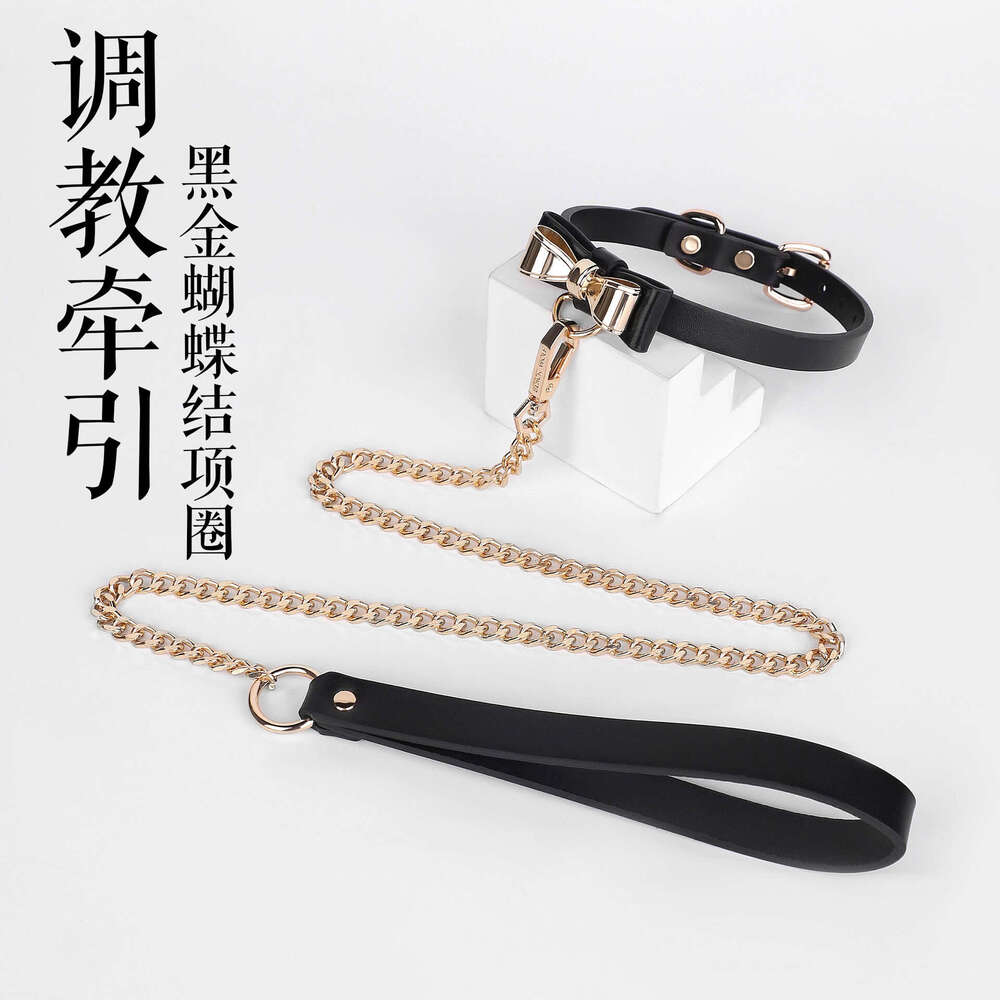SM Sex Prop Black Gold Bow Sex Collar Training Female Slave Traction Neck Set Alternative SM Adult Products