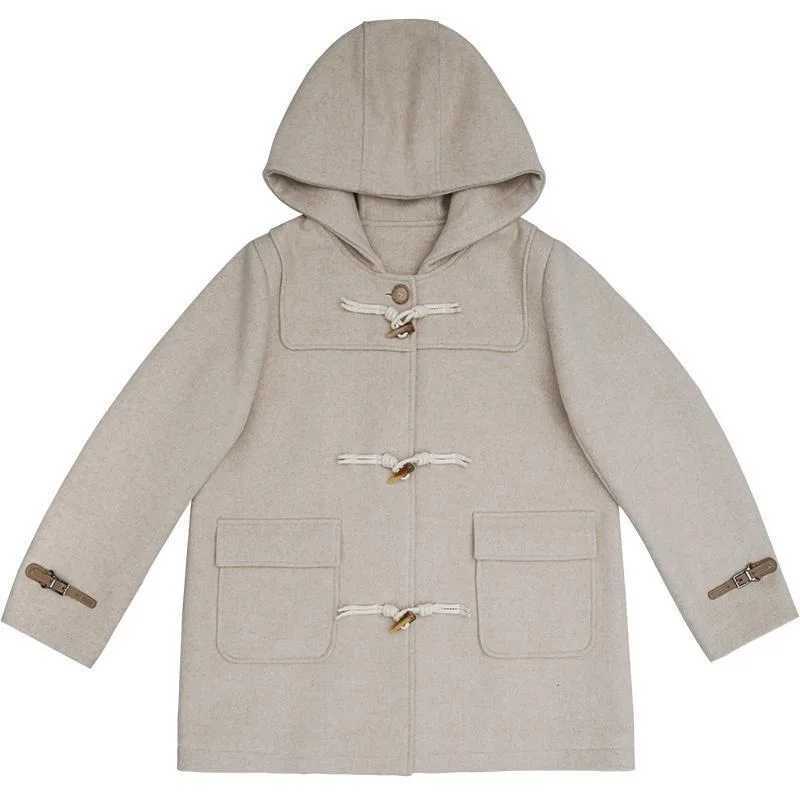 Womens 2023 Autumn/Winter New Japanese Thickened Woolen Coats Reduced Age Cow Horn Button Hooded Woolen Coats Womens ClothingX241009