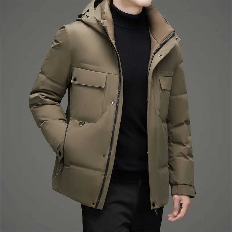 Winter Men Hooded Puffer Parkas Black Beige Khaki White Duck Down Basic Coat Hood Detachable Design Outerwear Thermal Jackets LX241009